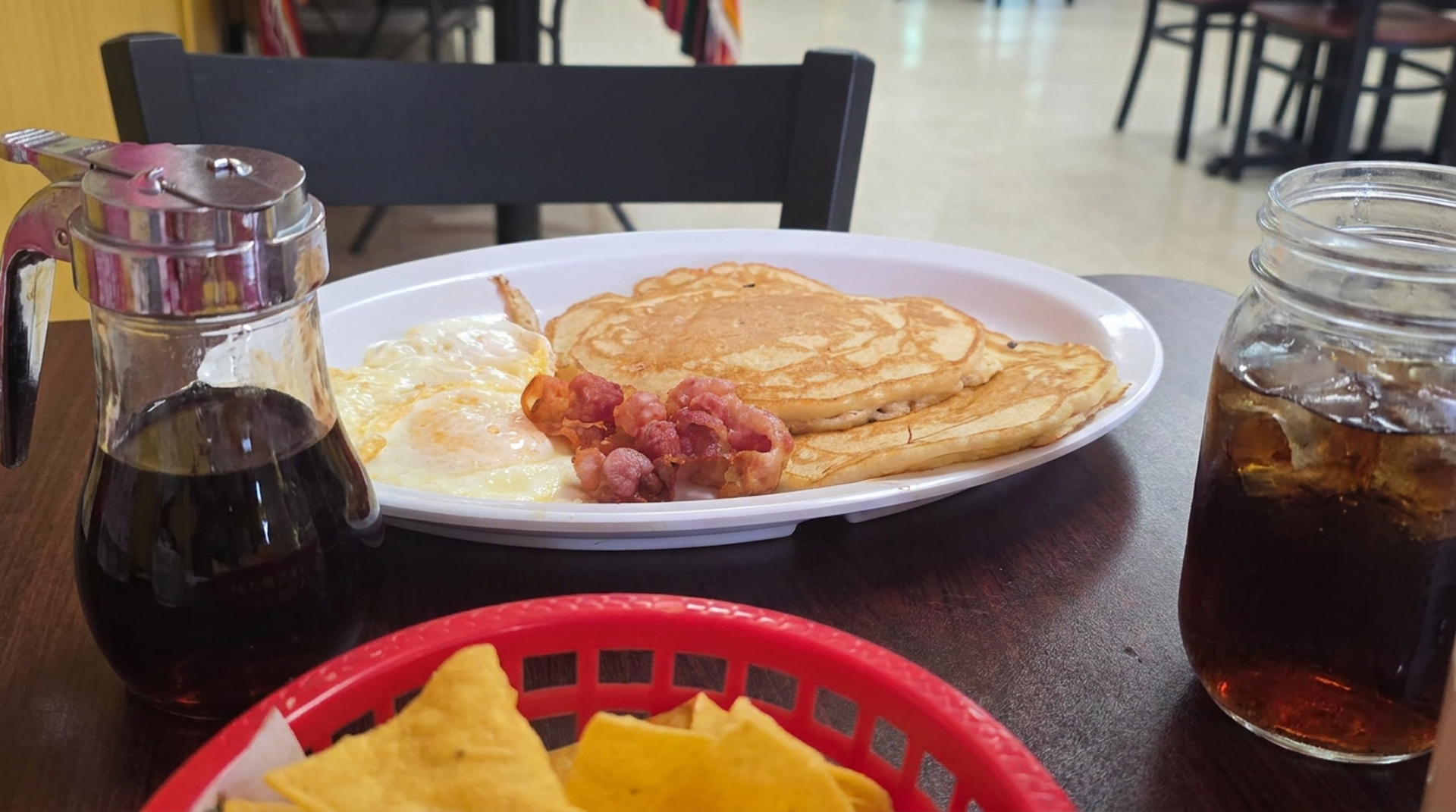 Pancakes and breakfast burritos