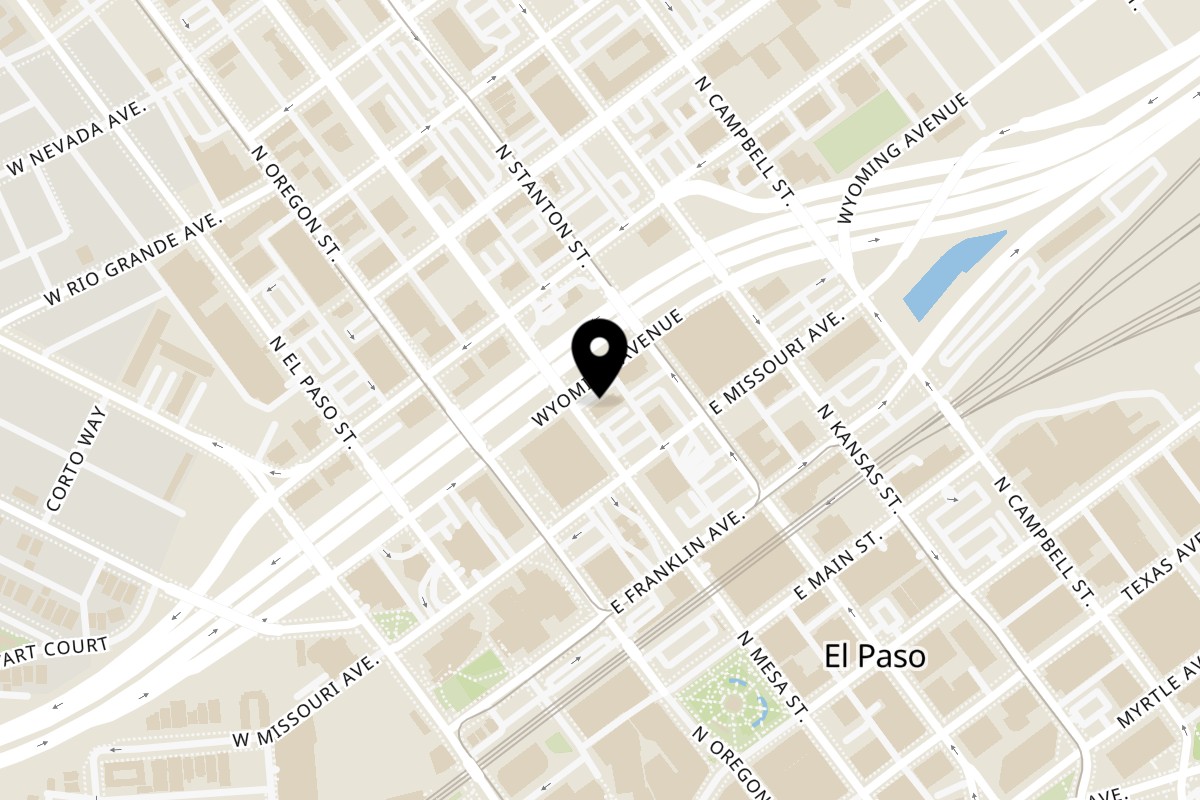 Map showing the location of Doña Rosa Mexican Restaurant on 612 N Mesa St in El Paso
